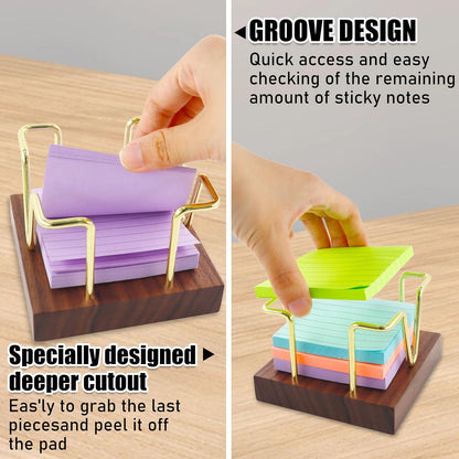 Buqoo 4x6 Notepad Holder Dispenser, Walnut Wood Sticky Notes Memo Pad Holder Dispenser Desk Supplies Organizer Accessories for Office Home Schools