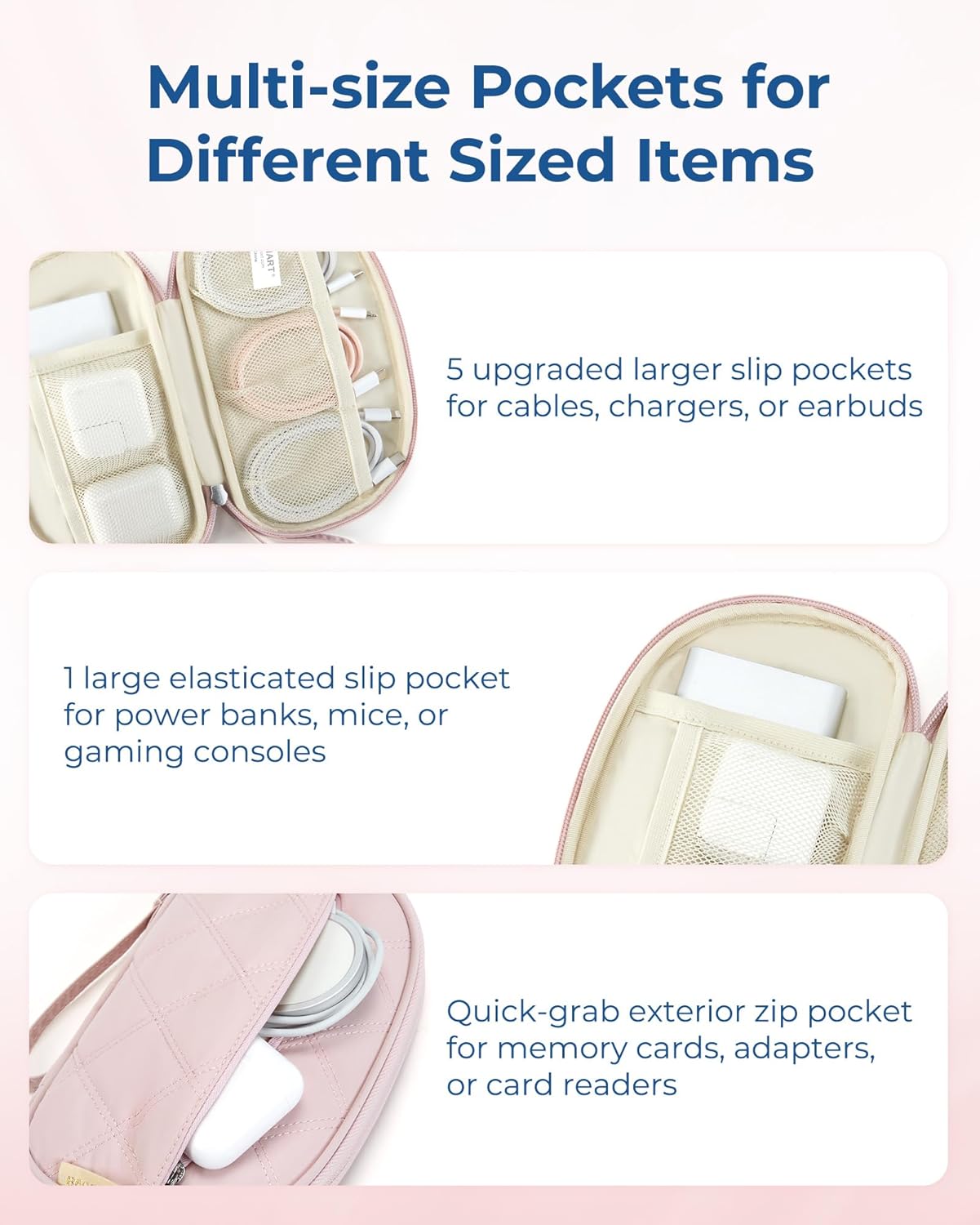 BAGSMART Electronics Organizer Travel Case, Cord Organizer for Women, Travel Cable Bag (Beige)