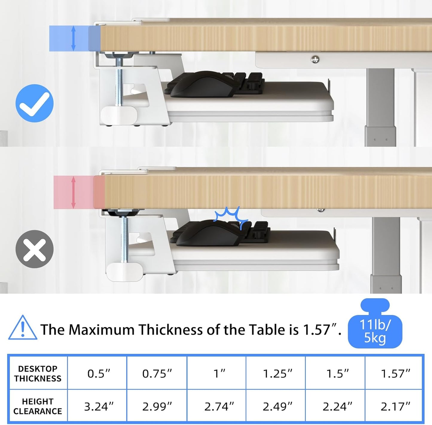 suptek Keyboard Tray Under Desk Pull Out with C Clamp Mount, Computer Keyboard & Mouse Tray, 25.6 (30 Including Clamps) x 11.8 inch Slide-Out Platform Computer Drawer for Typing, Black, DSF1