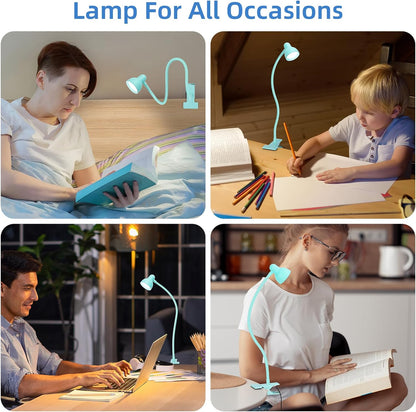 LiFMIRA Clip-on Reading Light - 3 Color Modes, 10 Dimmable Brightness, Eye Care Clamp Desk Lamp with Flexible Gooseneck for Reading in Bed, Desk, Headboard, Computer