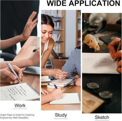 Engrowtic 6 Pack Graph Paper Spiral Notepad A5 Top Wirebound Notepad Grid Notebook Steno Pad Memo Notebook Grid Paper 140 Pages for Writing Sketching Drawing Office Supply (Black)