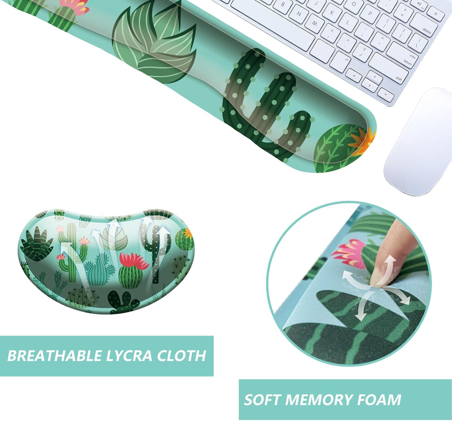 Keyboard Wrist Rest Mouse Wrist Support Set, Memory Foam Wrist Rest Pad for Computer Laptop Keyboard Mouse, Ergonomic Wrist Cushion Support for Typing Pain Relief, Gaming Home Office, Flowers Grass