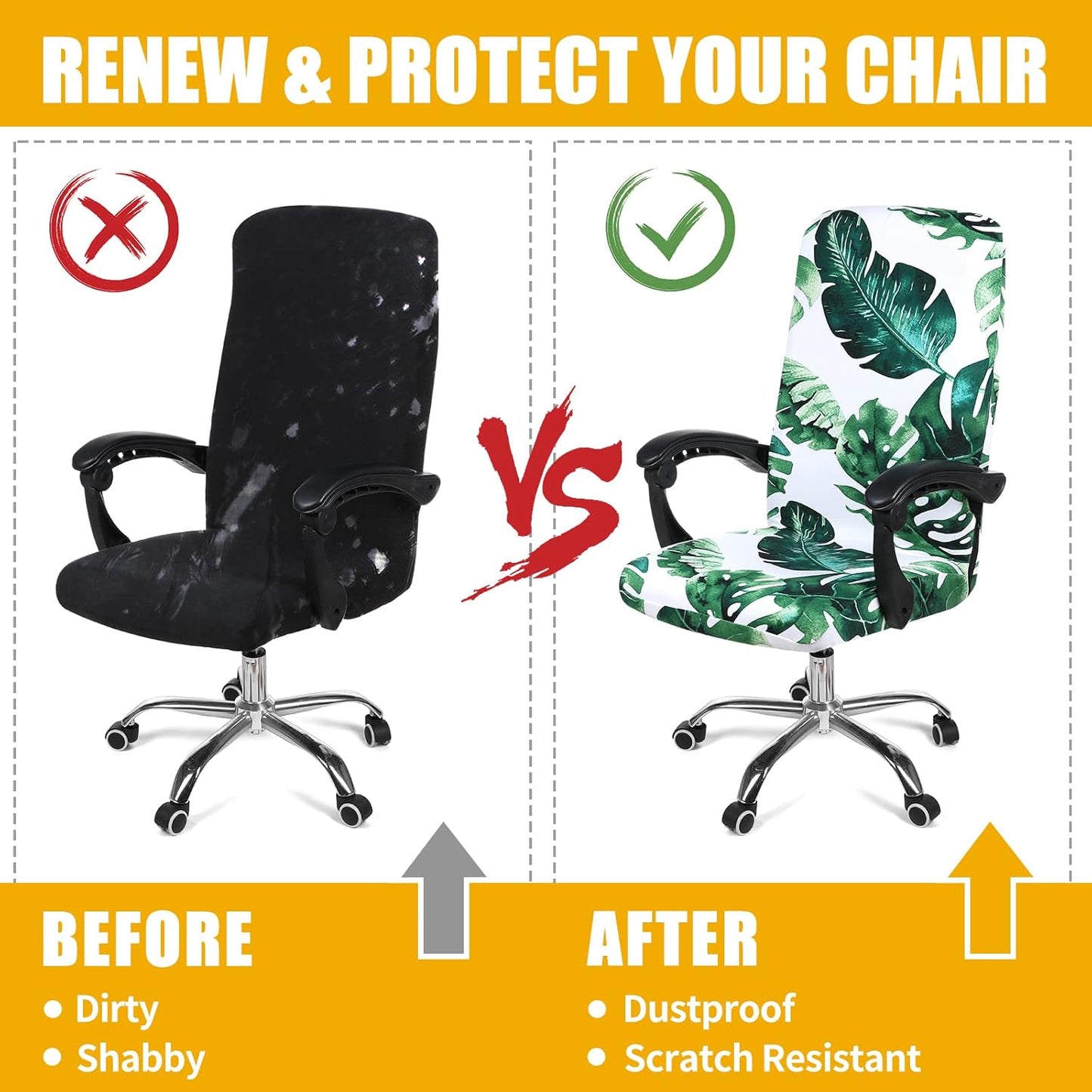 Smiry Stretch Printed Office Chair Armrest Covers, 2 Pcs Soft Fit Removable Washable Computer Desk Chair Arm Covers Protector, Black