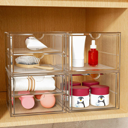 caktraie Makeup Organizer Storage With 16 Drawers, 4 Pcs Desktop Office Supplies, Desk Organizers, Clear Accessories, Dustproof Storage Drawer and for Make Up, Jewelry, Pen, Stationary