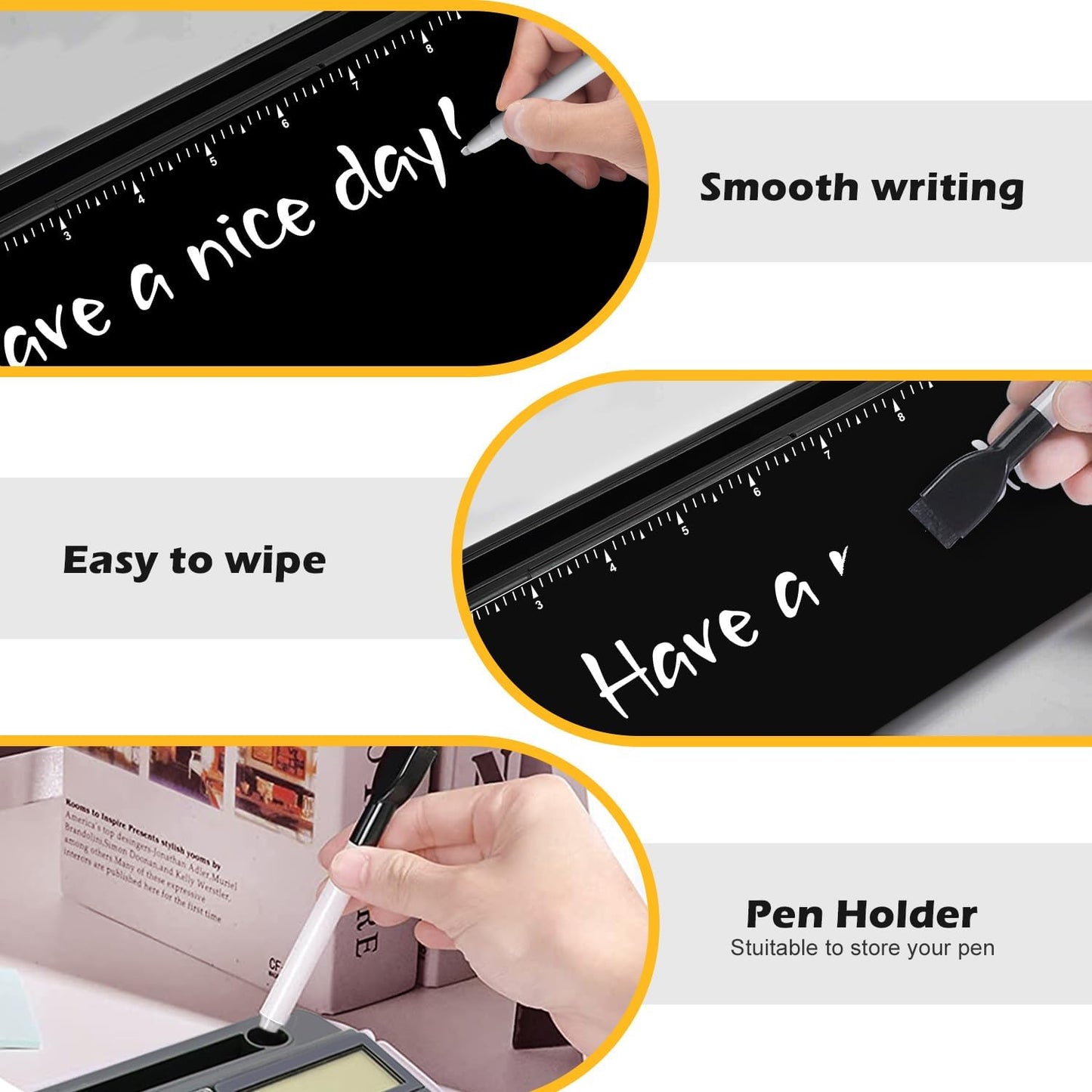 Desktop Glass Whiteboard with Mirror & Calculator(12 Digit LCD Display) & Ruler Marker,Tilted Computer Keyboard Stand with Dry Erase Board Surface, Desk Organizers with Accessories,Black