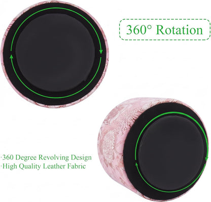 Round Leather Art Supply Organizer,Remote Control Holder,360 Degree Rotating,Multi-Functional Pencil Holder,4 Compartments Desktop Stationary Organizer(1-Fractal Flower) | Round - Colors C