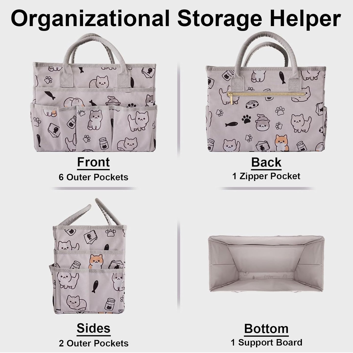 Cupohus Art Organizer Craft Storage Tote Bag with Pockets and Handles, Oxford Fabric Carrying Caddy for Teacher, Officer, Artist, Traveler –Purple