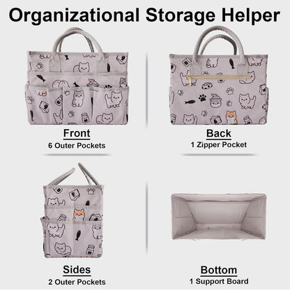 Cupohus Art Organizer Craft Storage Tote Bag with Pockets and Handles, Oxford Fabric Carrying Caddy for Teacher, Officer, Artist, Traveler –Purple