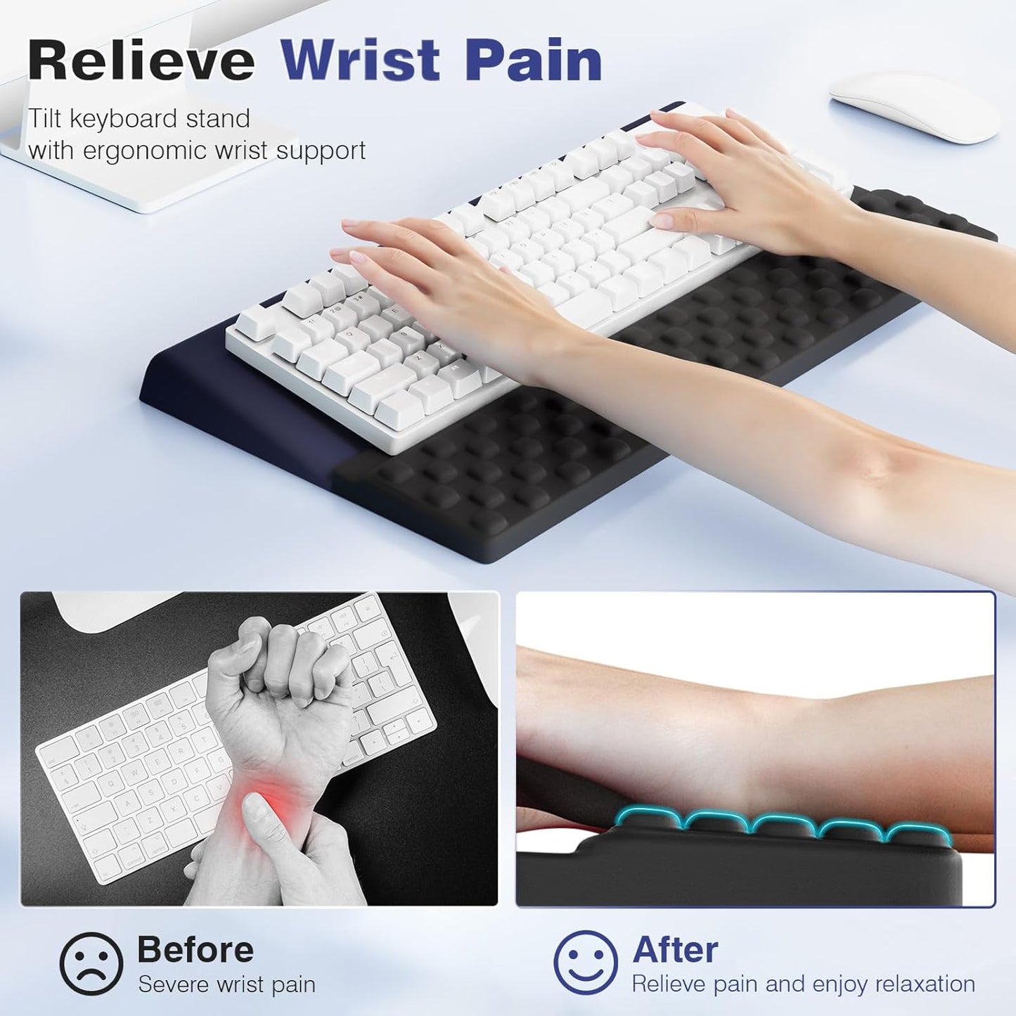 Ospelelf Tilt Keyboard Stand with Wrist Rest, Comfy Ergonomic Keyboard Riser Holder for Office Home