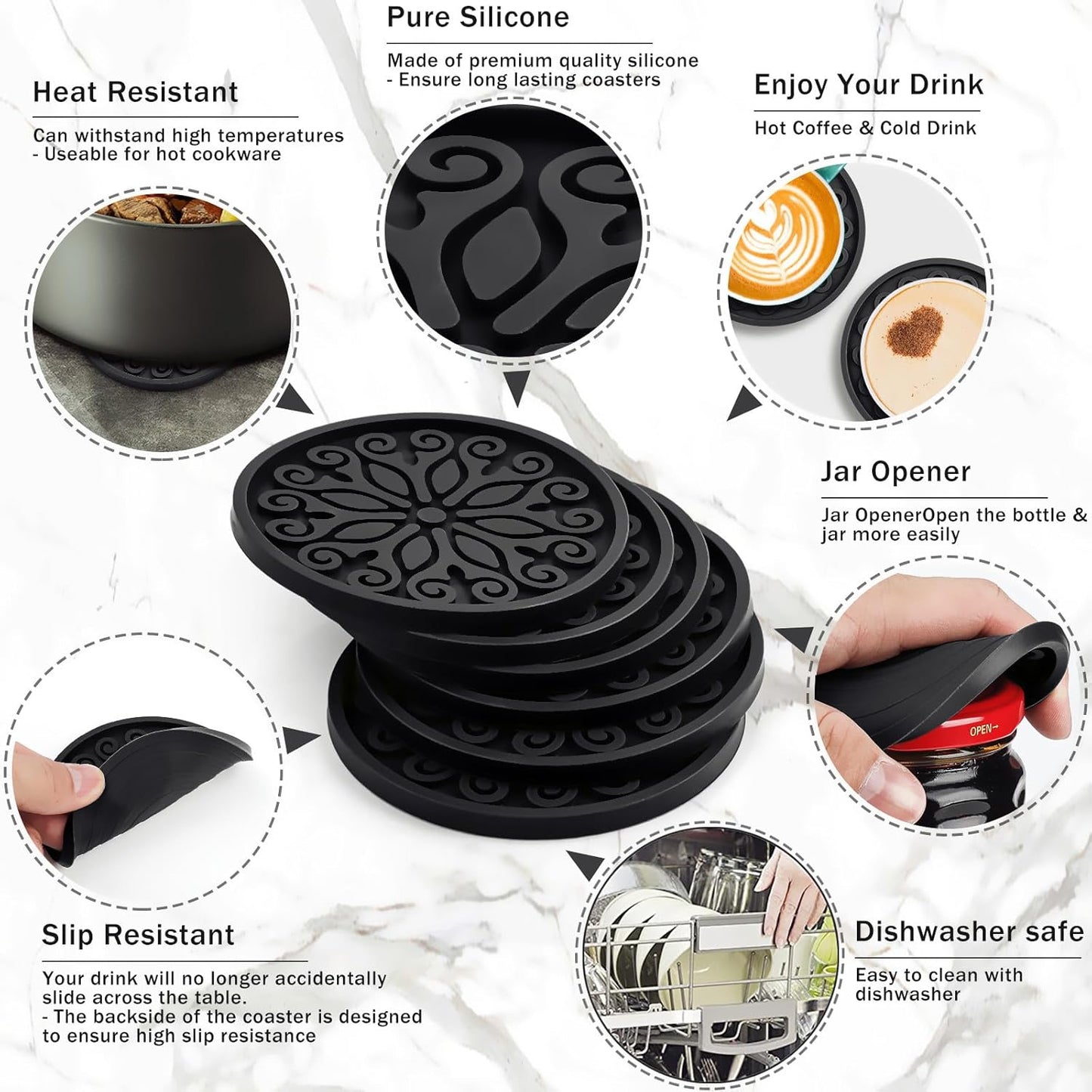 Silicone Coasters for Drinks,Resistant Reusable Drink Coasters-Great Gift for Birthday, Housewarming,Room Decor,Holiday Party (*2-Gray)