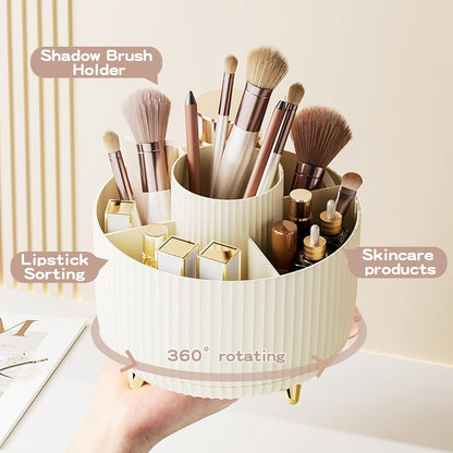 fanado 360° Rotate Makeup Brush Holder Organizer, Makeup Organizers Countertop, Makeup organization and Skincare Storage for Vanity, Desktop, Bathroom (White)