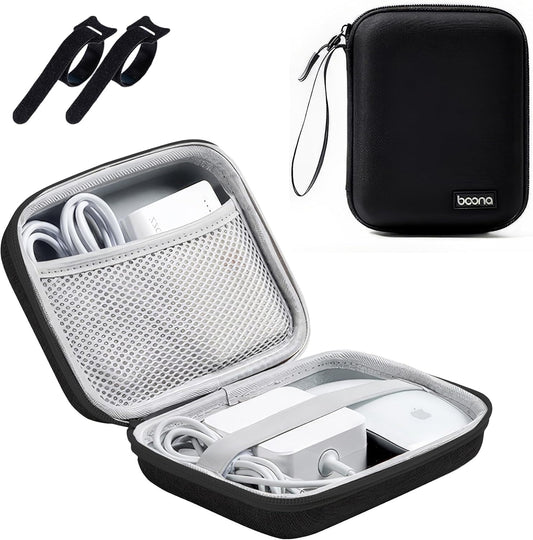 Small Travel Carrying Storage Case, 4.4"x4.4" Charger Organizer, Pouch compatible with MacBook Power Adapter, Laptop Accessories Cables, Cords, USB Drives, Earphones