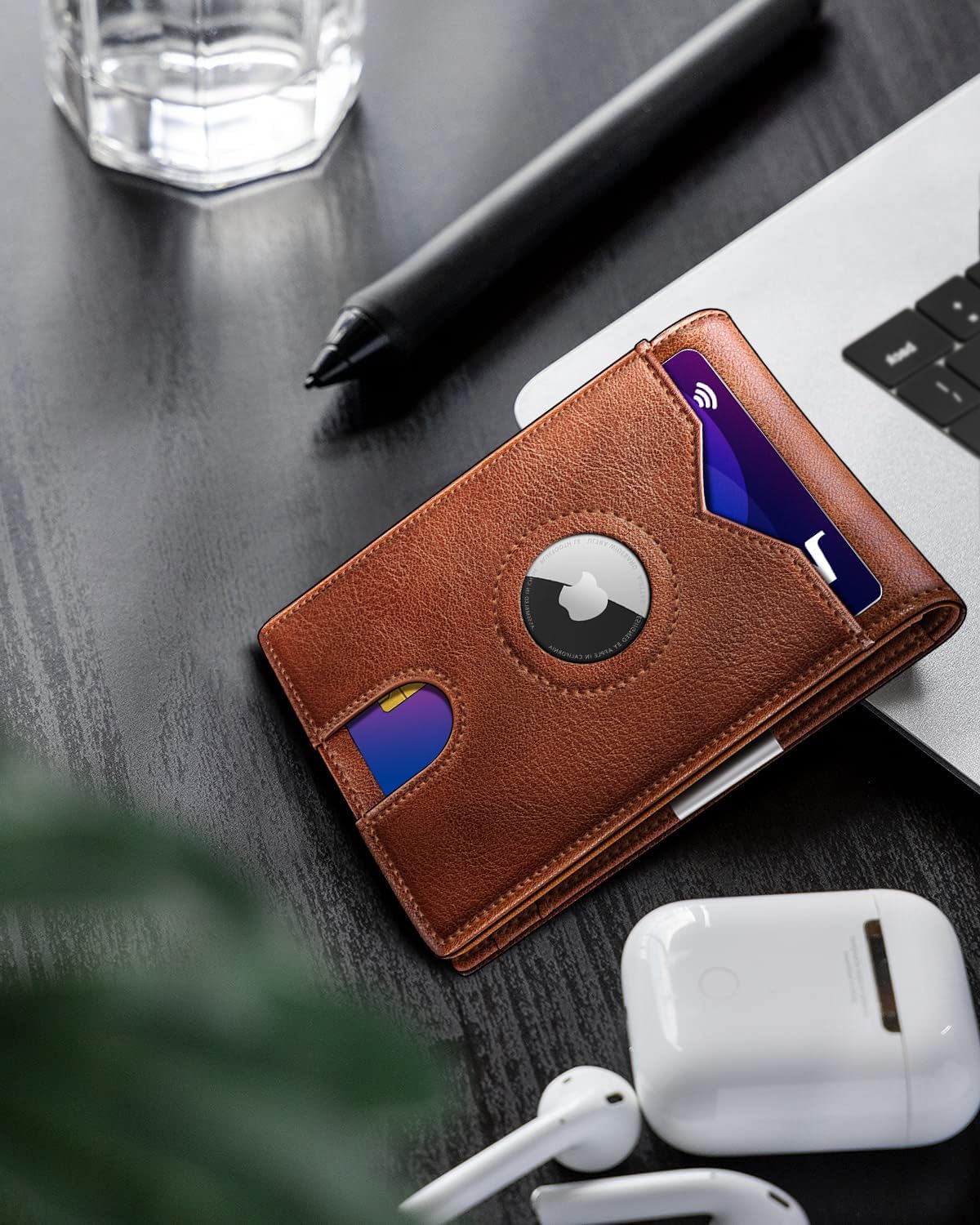 miyozi Airtag Wallet for Men,with Money Clip 11 Cards Slim Front Pocket Leather RFID Blocking Wallet with Gift Box