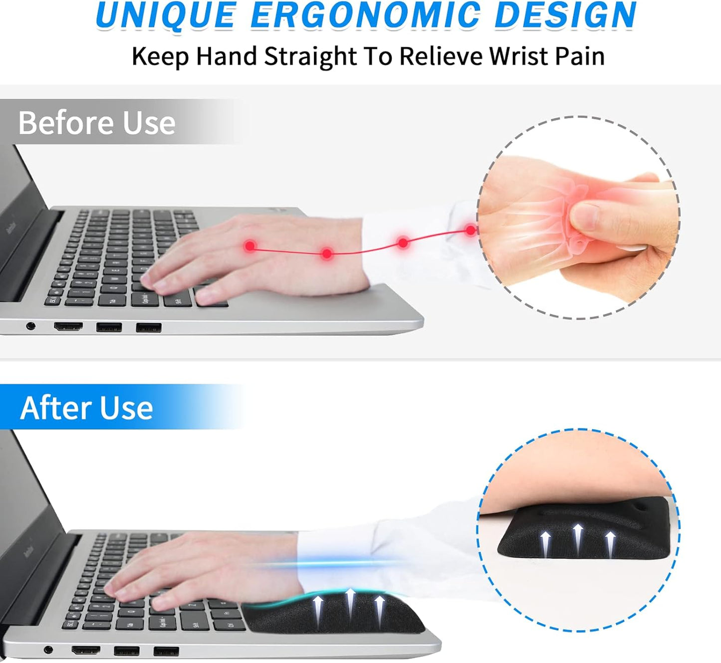 VAGAU Wrist Rests for Laptop, Wrist Support for Keyboard and Mouse, Ergonomic Memory Foam Wrist Pads for Laptop, Office, Computer, Comfortable Typing Wrist Pain & Carpal Tunnel Relief（Pink）