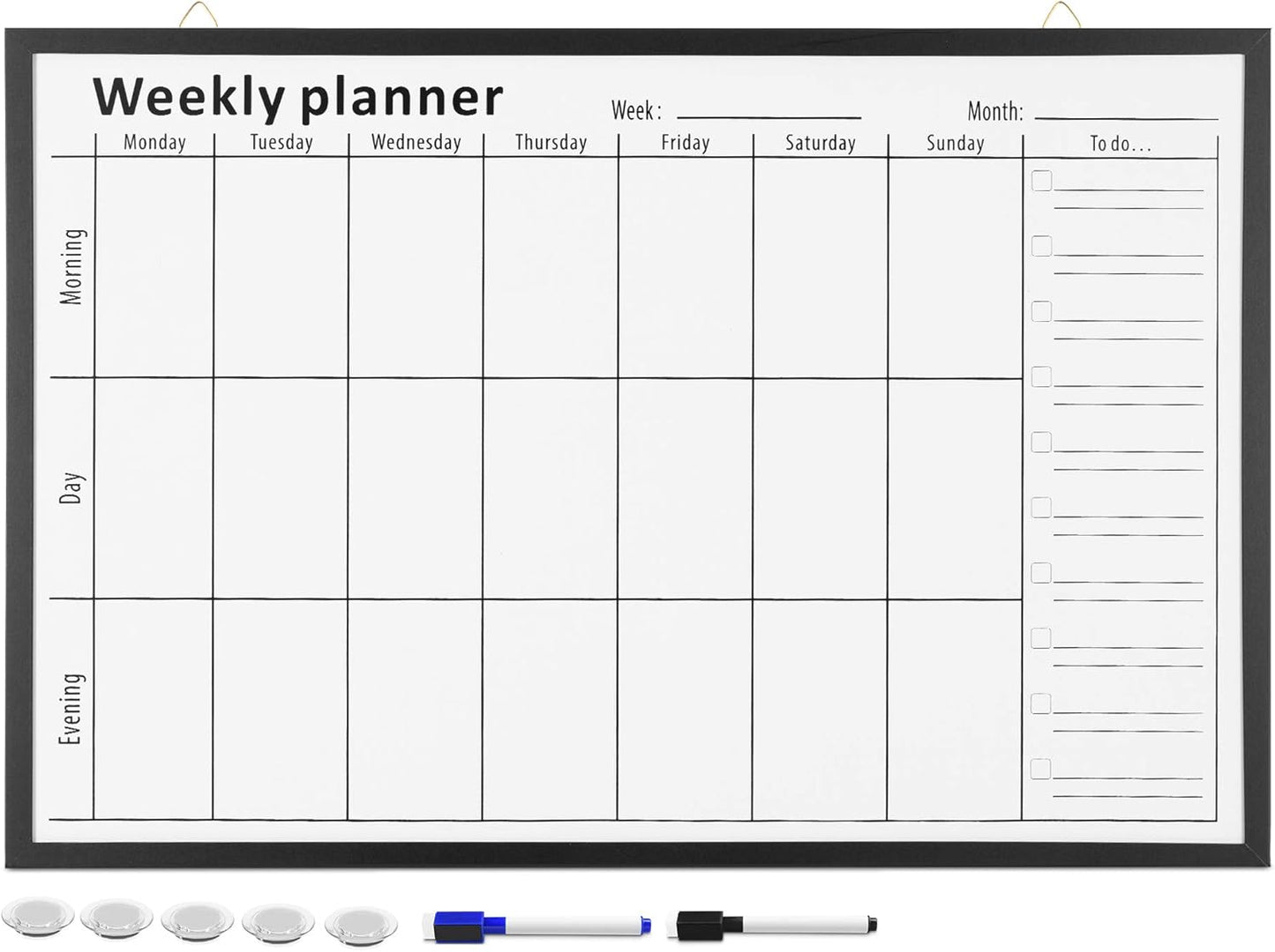 Navaris Weekly Planner White Board - 16" x 24" Magnetic Dry Erase Whiteboard Calendar with 7-Day Week Plan for Wall - Includes Markers and Magnets