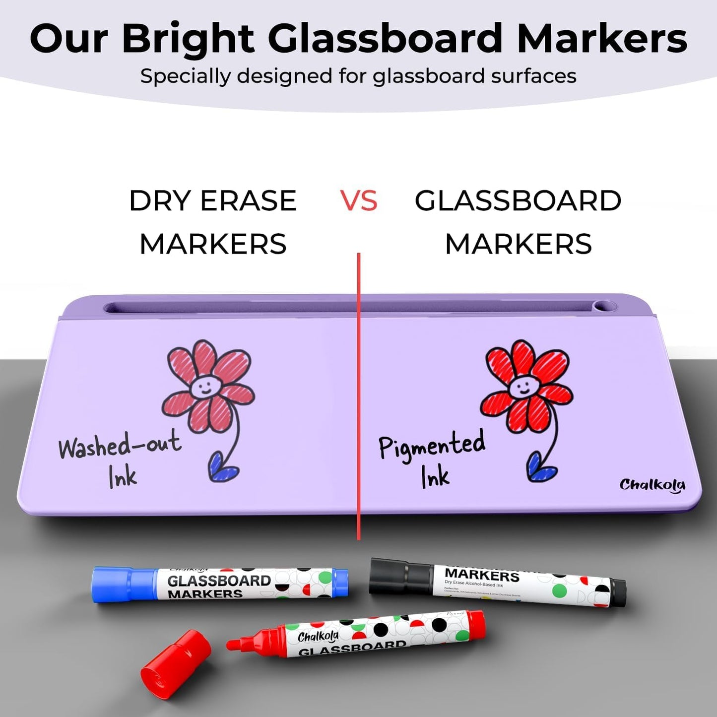 Chalkola Pink Glass Desktop Whiteboard with Storage - Dry Erase Board, Work Desk Organizers, Computer Keyboard Stand, Home Office Desk Accessories, Workspace Desktop Buddy