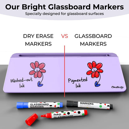 Chalkola Pink Glass Desktop Whiteboard with Storage - Dry Erase Board, Work Desk Organizers, Computer Keyboard Stand, Home Office Desk Accessories, Workspace Desktop Buddy