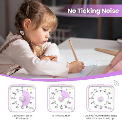 Visual Timer for Kids with Pause Function, 60 Minute Countdown Timer for Kids Desk Study, Teaching, Kitchen Cooking, Office Meetings, Time Management for ADHD (White)