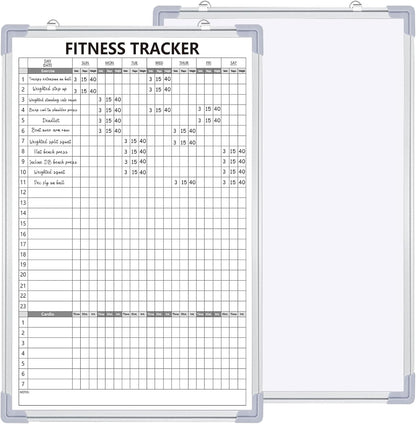 Lincia 16 x 12 Inch Fitness Tracker Whiteboard Workout Calendar for Home Gym Dry Erase Planner Hanging Removable to Do List for Wall Whiteboard with Aluminum Frame for Gym Program(Style A)