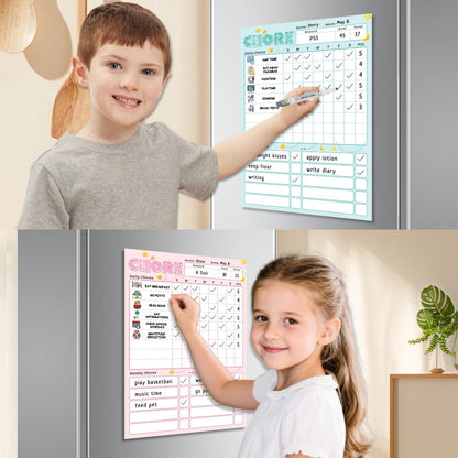 Upgraded Slider Dry Erase Chore Chart for Kids, Whiteboard Magnetic Chore Chart for 2 Kids, Reusable Morning/Bedtime Routine Chart for Kid Toddlers Teens Adult, Visual Schedule for Kid with Autism