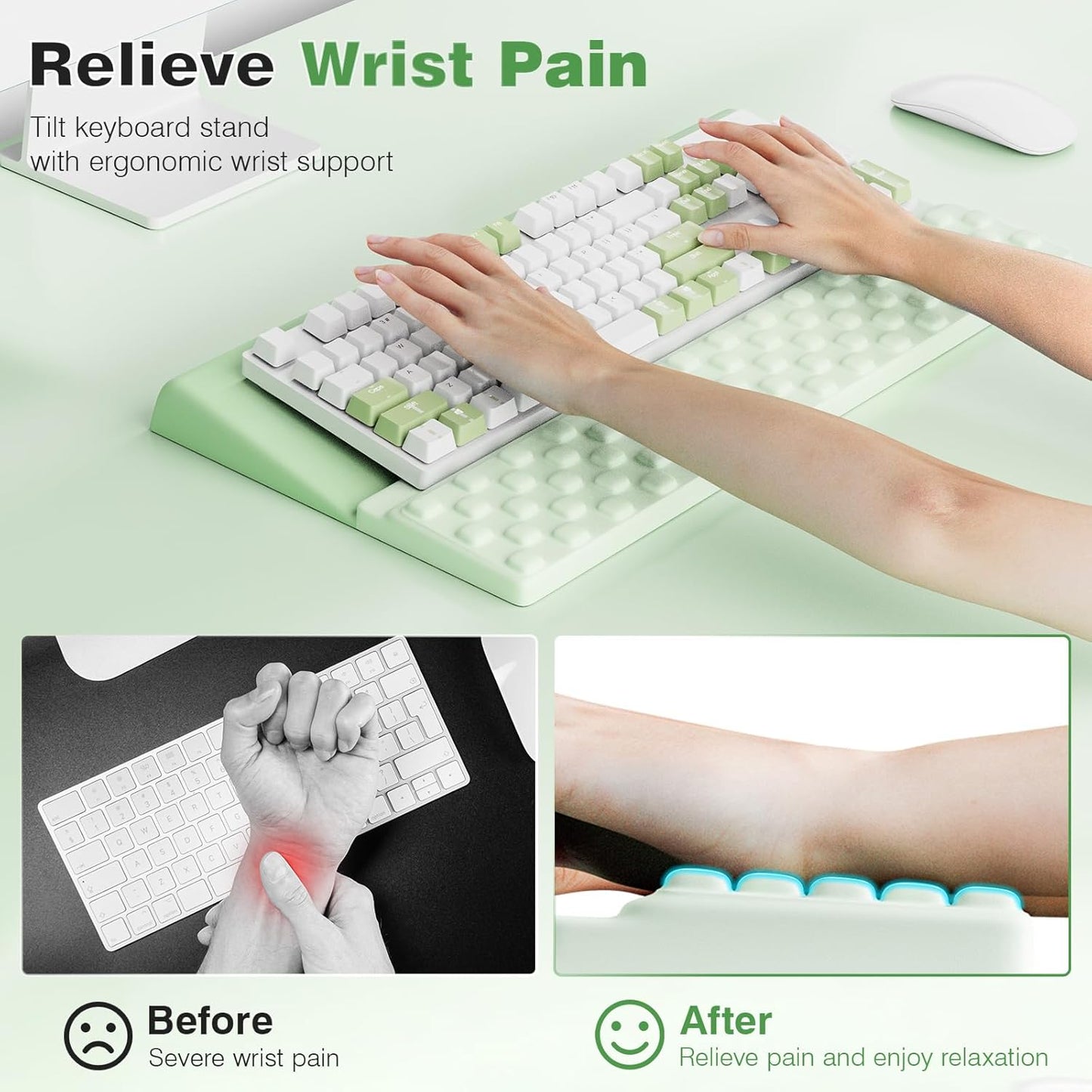 Ospelelf Tilt Keyboard Stand with Wrist Rest, Comfy Ergonomic Keyboard Riser Holder for Office Home