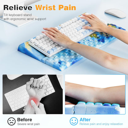 Ospelelf Tilt Keyboard Stand with Wrist Rest, Comfy Ergonomic Keyboard Riser Holder for Office Home