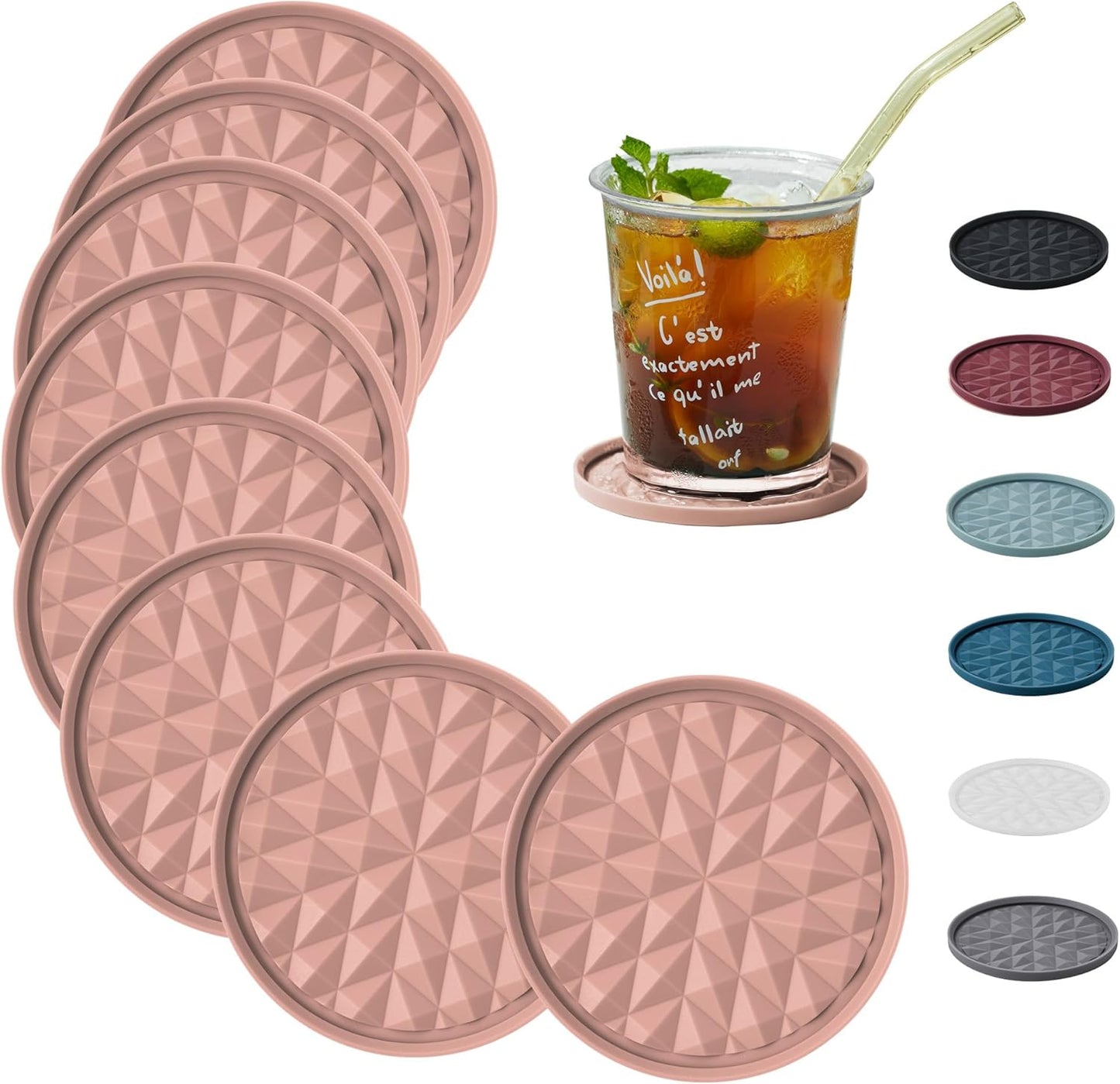 Silicone Coasters for Drinks[4 Pack]- Cup Mat for Tabletop Protection-Non-Slip, Non-Stick, Coffee Table Decor, Great Gift for Any Occasion, Black