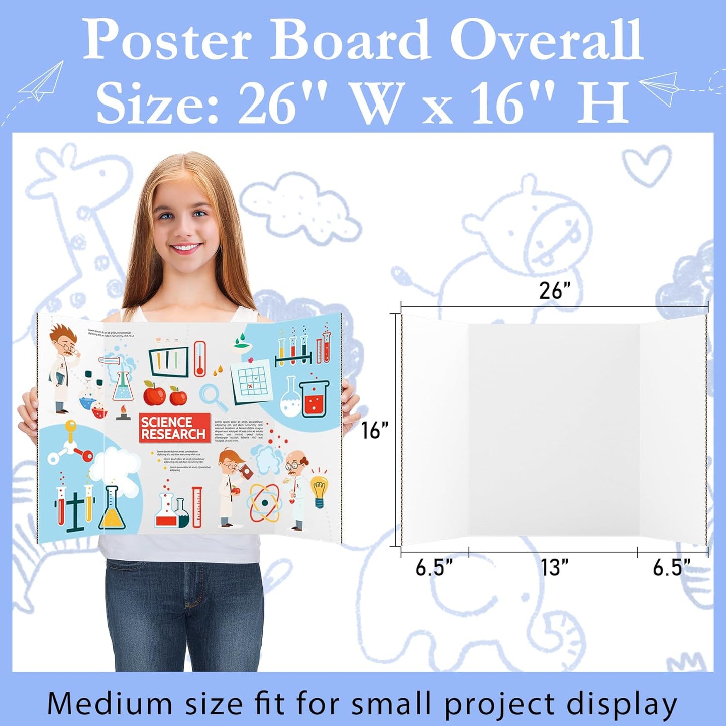 AKONEGE 3Pcs Small Trifold Poster Board, 21 x 14 inches White Tri Fold Poster Boards Corrugated Presentation Board Science Fair Display Boards for School Fun Projects, Exhibitions and Business