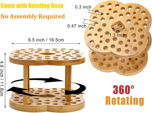 Foraineam 2 Pack Rotating Paint Brush Organizer Holder - 53 Holes Bamboo Display Drying Stand - Artist Watercolor Brush Stand Rack Art Supply Storage Organizer