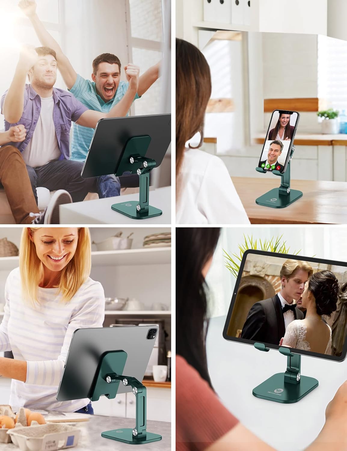 OCYCLONE Phone Stand, Cell Phone Stand Holder for Desk Office Accessories Adjustable Height and Angle Foldable iPhone Stand Compatible with 4"-13" All Phones iPad Tablet - Black