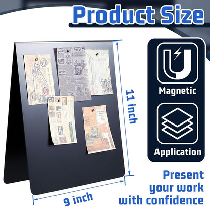 Leinuosen 1 Pcs 12 x 10 Inch Magnetic Bulletin Board Metal Magnet Board Magnet Display Stand for Tabletop Desktop Home Kitchen Office Decor (Black)
