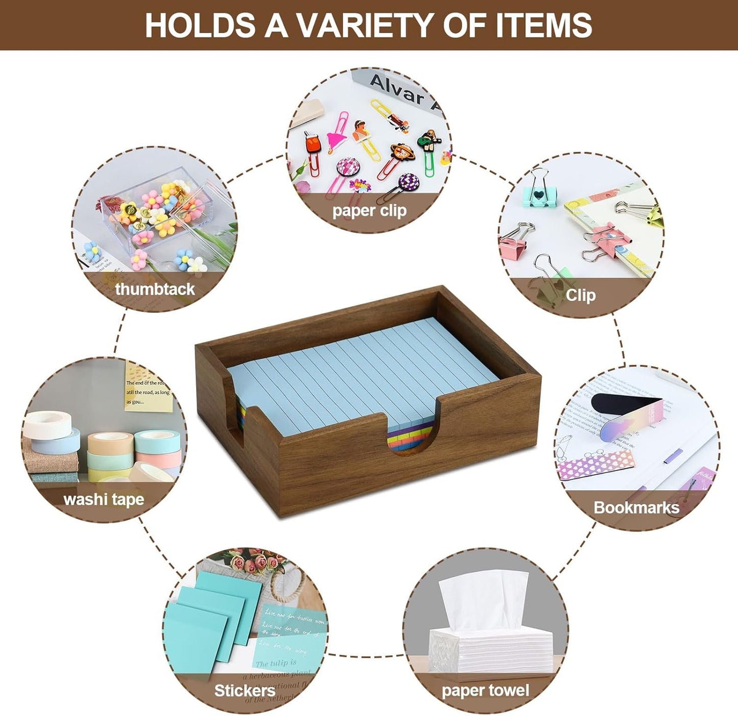 Buqoo 4x6 Notepad Holder Dispenser, Walnut Wood Sticky Notes Memo Pad Holder Dispenser Desk Supplies Organizer Accessories for Office Home Schools