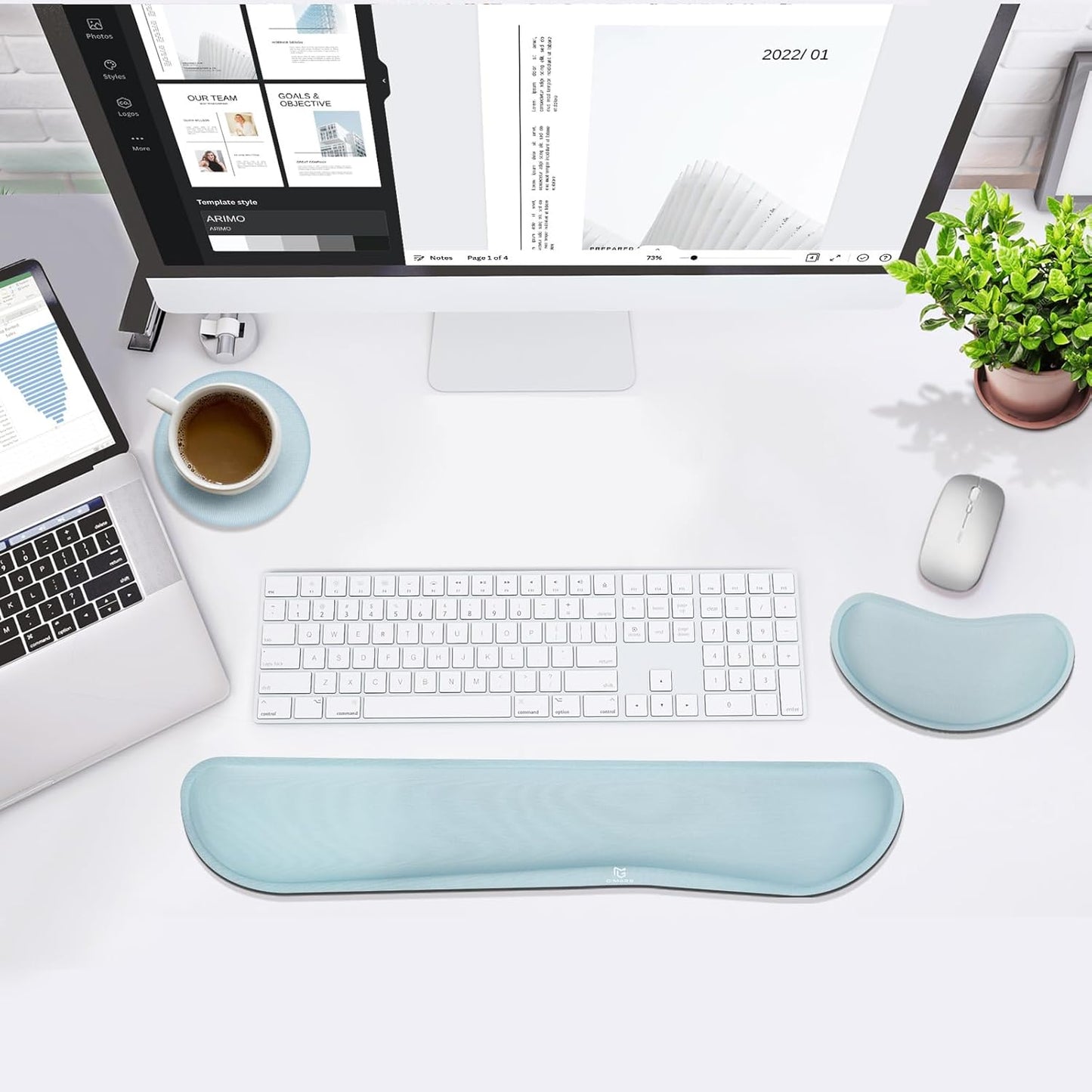 Gimars Upgrade Enlarge Silky and Superfine Fabric Gel Memory Foam Keyboard Wrist Rest Set, Ergonomic Keyboard Mouse Wrist Support for Typing Pain Relief, Comfort for Office, Gaming, Computer, Black