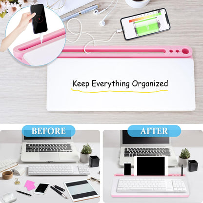 DOLLAR BOSS Glass Desk Whiteboard Calendar Small Dry Erase Board Desktop White Board with Storage Drawer Computer Keyboard Stand Desk Organizer, Colorful Weekly Calendar, Black