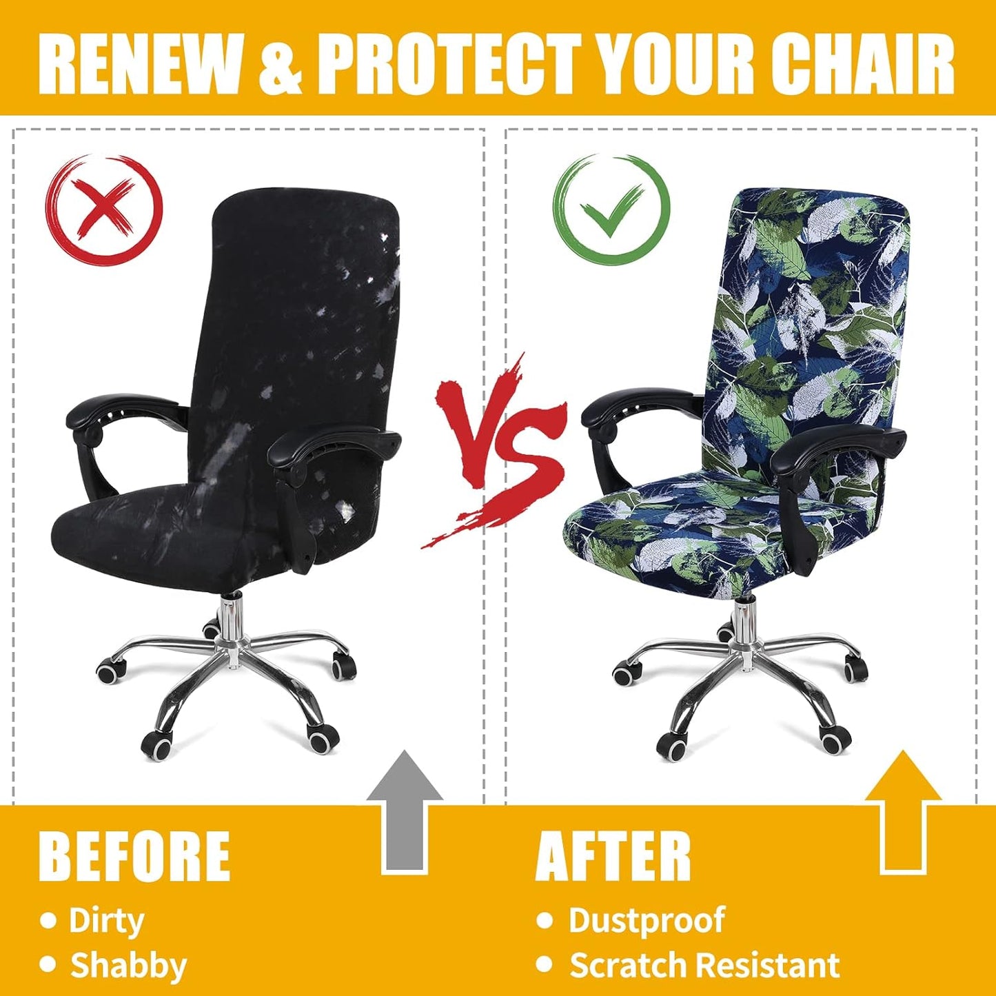 Smiry Stretch Printed Office Chair Armrest Covers, 2 Pcs Soft Fit Removable Washable Computer Desk Chair Arm Covers Protector, Black