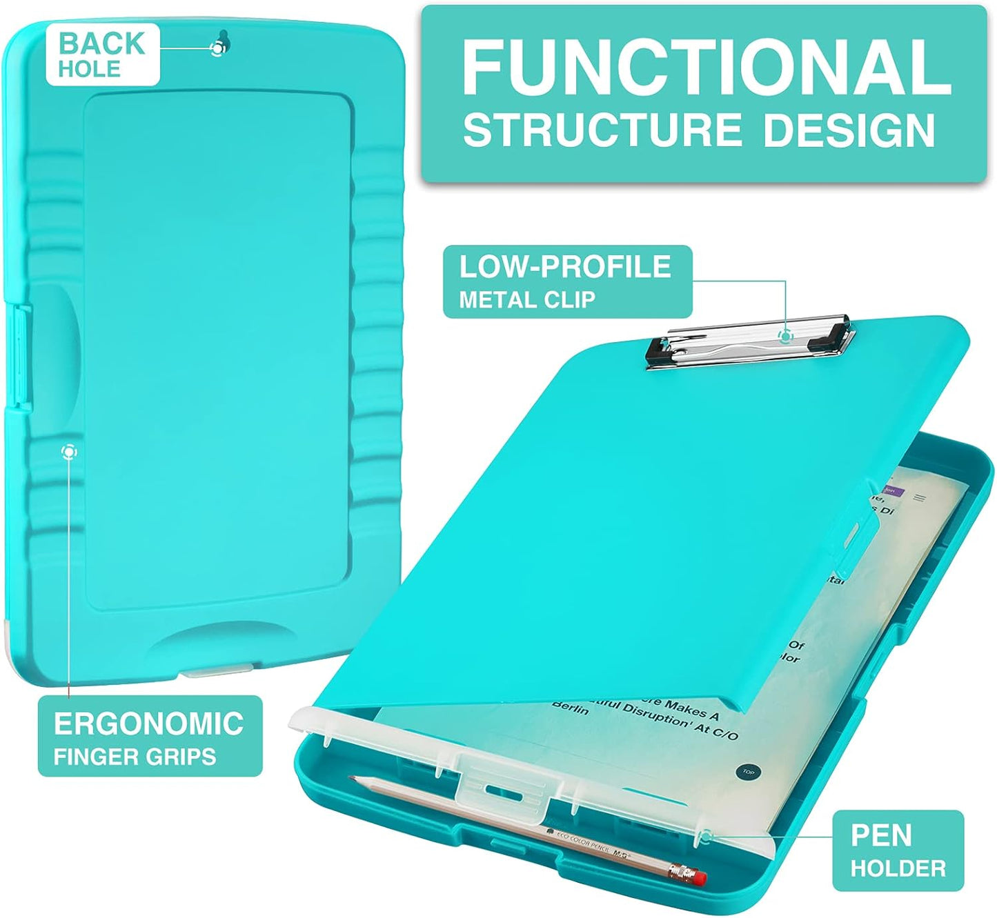 Sooez Clipboard with Storage, Clip Board 8.5 x 11 with Pen Holder, Plastic Organization Case Box for Letter Legal A4 Size Paper, Low Profile Clip, Nurses Teachers Must Haves, School & Office Supplies