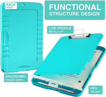 Sooez Clipboard with Storage, Clip Board 8.5 x 11 with Pen Holder, Plastic Organization Case Box for Letter Legal A4 Size Paper, Low Profile Clip, Nurses Teachers Must Haves, School & Office Supplies