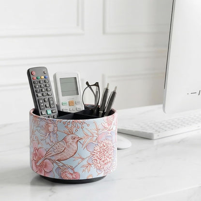 Round Leather Art Supply Organizer,Remote Control Holder,360 Degree Rotating,Multi-Functional Pencil Holder,4 Compartments Desktop Stationary Organizer(1-Fractal Flower) | Round - Colors B
