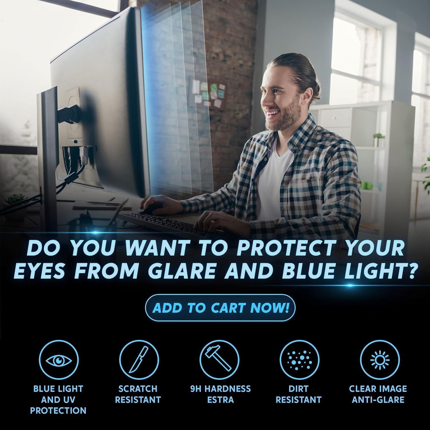 [2 Pack] 24 inch Removable Anti-Glare Blue Light Screen Protector for 16:9 Computer Monitor – Anti-Glare, Anti-Scratch, PC Anti-UV Eye Protection Filter
