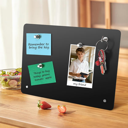 Magnetic Metal Display Bulletin Board - 2 Pack 11x8Inch Magnet Display Stand with 6 Magnets for Displaying Memos Messages Photos in Home School Kitchen Office （ Black Vertical）