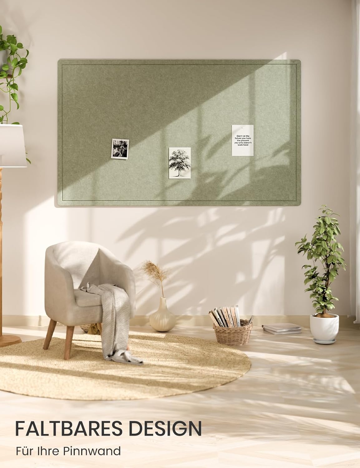 Fluxynara Bulletin Board, 23.6" x 17.5" Cork Board Alternative with 12 Safe Removable Adhesive Tabs, Foldable Felt Pin Board for Home Office, Classroom, Bedroom,Entryway for Walls—Sage