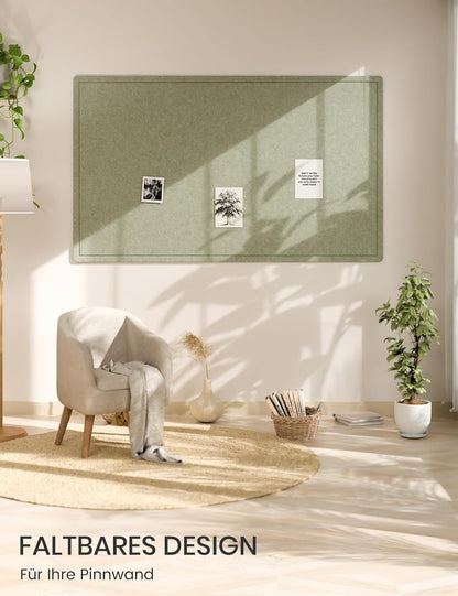 Fluxynara Bulletin Board, 23.6" x 17.5" Cork Board Alternative with 12 Safe Removable Adhesive Tabs, Foldable Felt Pin Board for Home Office, Classroom, Bedroom,Entryway for Walls—Sage