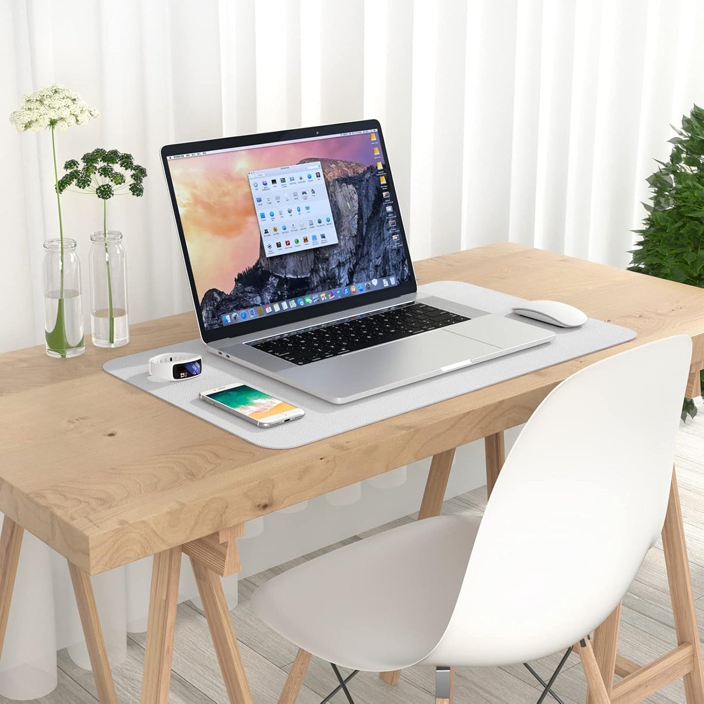 Hsurbtra Desk Pad, 23.6" x 13.8" PU Leather Desk Mat, M Extended Mouse Pad, Waterproof Desktop Blotter Protector, Non-Slip Ultra Thin Small Laptop Keyboard Writing Mat for Office Home, Pink