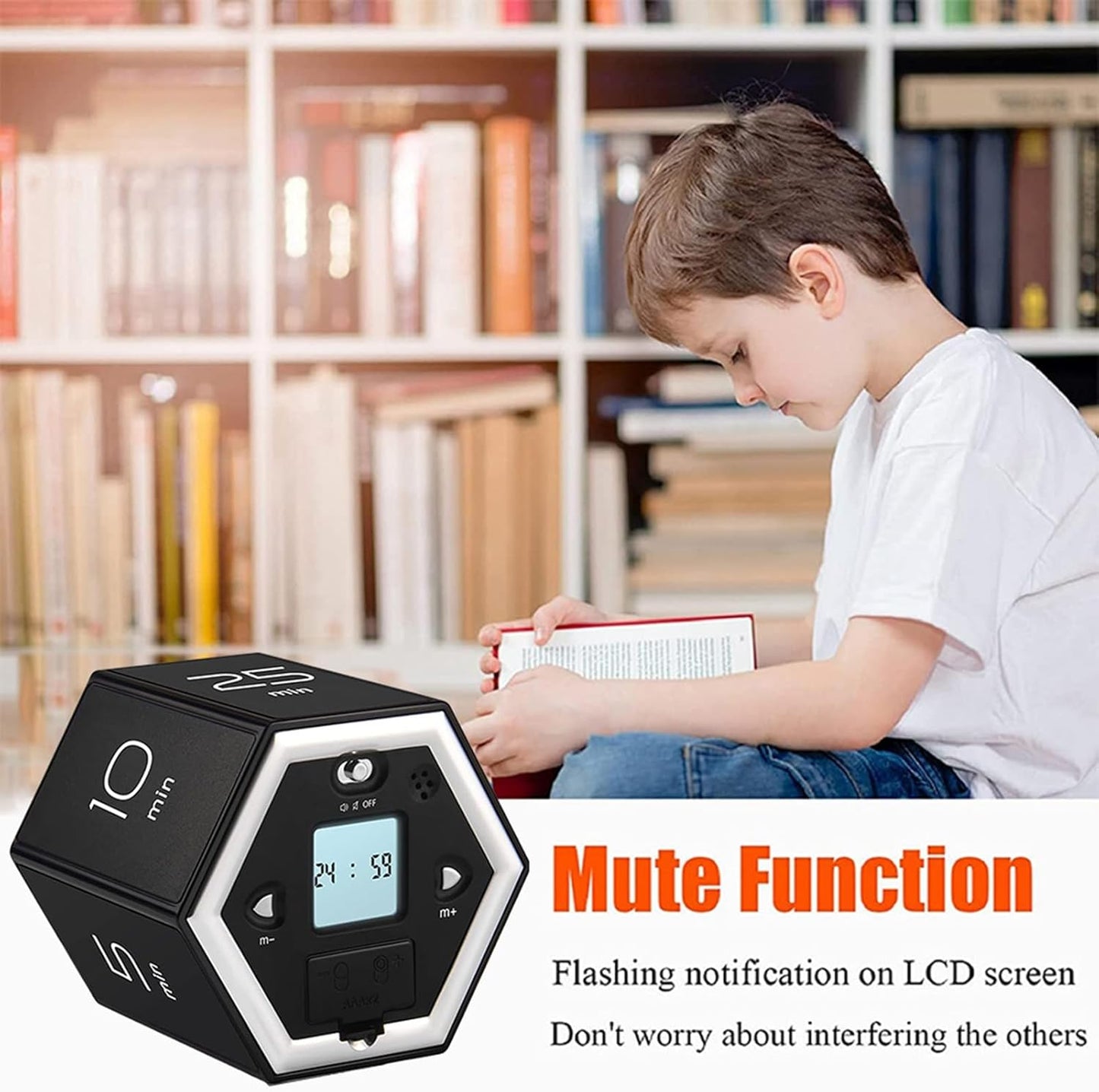 Hexagon Digital Clock Timer, Pomodoro Timer, Productivity Cube, Cubes Timer Kitchen Hexagon Flip Timer for Studying Cooking Exercising Easy to Use Flip (White)
