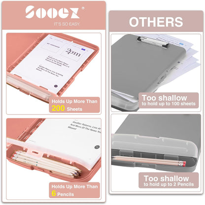 Sooez Clipboard with Storage, Clip Board 8.5 x 11 with Pen Holder, Plastic Organization Case Box for Letter Legal A4 Size Paper, Low Profile Clip, Nurses Teachers Must Haves, School & Office Supplies
