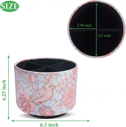 Round Leather Art Supply Organizer,Remote Control Holder,360 Degree Rotating,Multi-Functional Pencil Holder,4 Compartments Desktop Stationary Organizer(1-Fractal Flower) | Round - Colors B