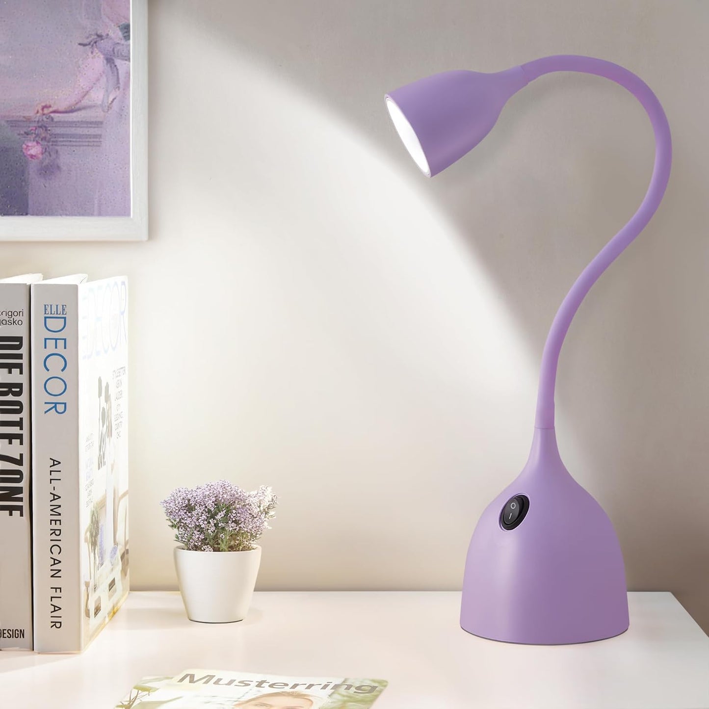 EJIAXIN Desk Lamp for Home Office - Clip on Reading Light and Bed Headboard Clamp Lamp, Bedside Gooseneck Table Lamp, Clip on Desk Lamps, Eye-Caring Desk Lamp for College Dorm Room Study Lamp, White