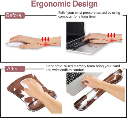 Mouse Pad with Wrist Support, Ergonomic Gel Mouse Pad Beautiful Flowers,Non-Slip Durable, Memory Foam Keyboard Wrist Rest, Suitable for Office Typing Games, Pink Hyacinths on Wood Panel
