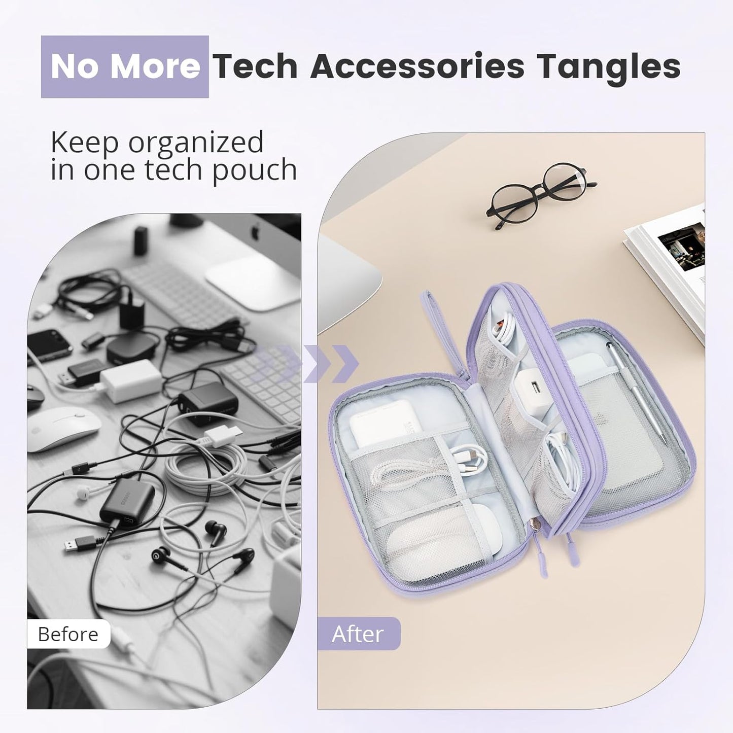 Skycase Tech Pouch - Lightweight Electronics Organizer Travel Case - Double Layers Cable Organizer - All-in-One Storage Bag for Charger, Cord, Phone, Flash Drive, Essentials - XL