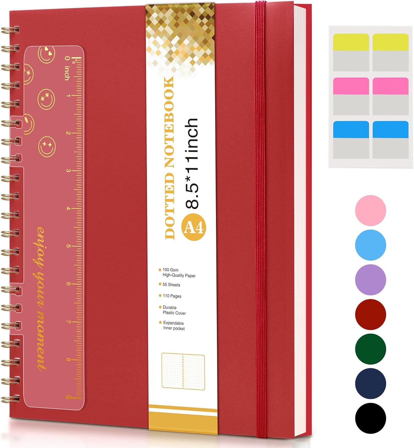 Dotted Notebook, Spiral Notebook Journal 8.5” x 11”, A4 Large Dot Grid Notebooks for Women Men, 100 GSM Dotted Paper, Plastic Hardcover Spiral Bullet Journals for Work School Sketching, Green